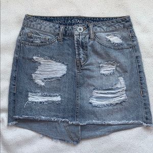 Distressed denim skirt